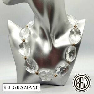 Vintage RJ Graziano Clear Lucite Faceted Bead Necklace With Gold Spacers